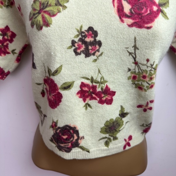 Twiggy Vintage Lambswool Rabbit Fur Green Red Rose Print Cropped Soft Sweater M - Picture 11 of 15
